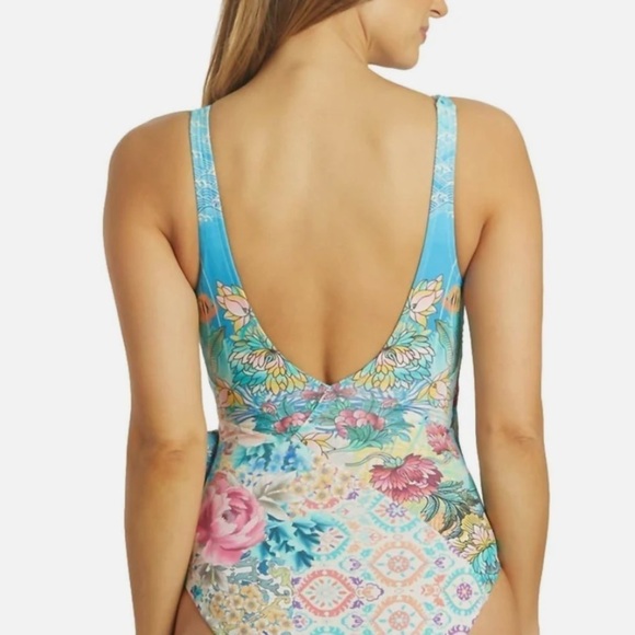 Johnny Was Mixi One Piece Swimsuit Wrap Style In Multi new with tags floral aqua - Picture 8 of 9
